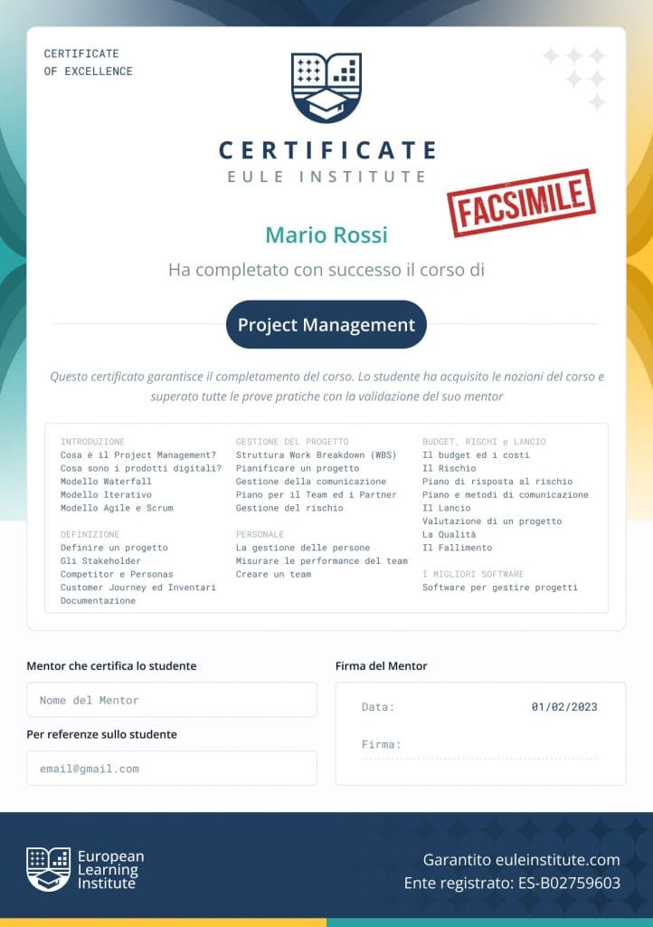Certificazione PMEI® EULE Institute attestato